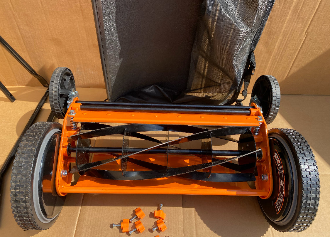 LawnMaster 18-Inch 5-Blade Push Reel Lawn Mower, Orange/Black