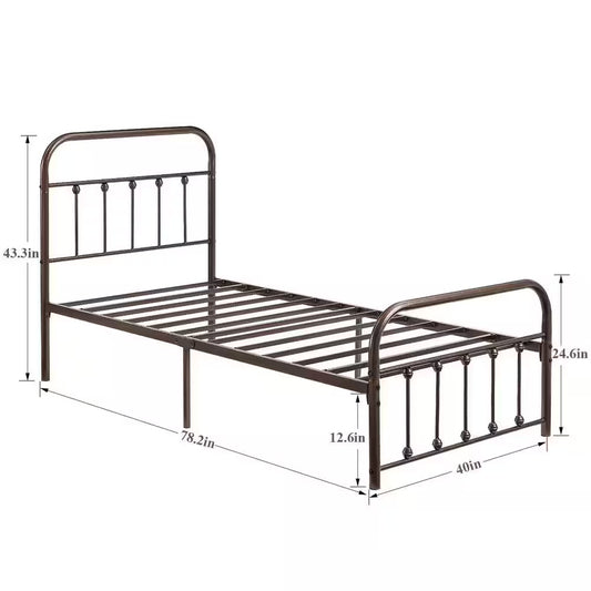 New Open Box Vecelo Victorian Heavy-Duty Metal Twin Platform Bed With Headboard