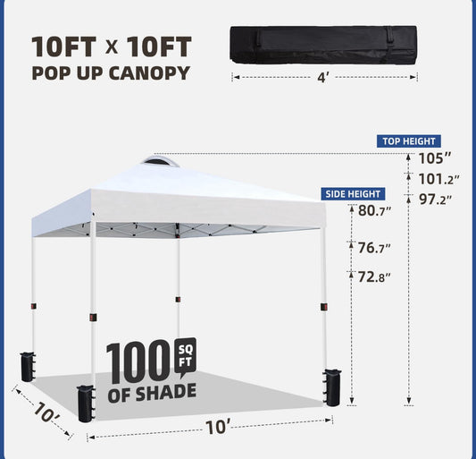 SAILARY 10’x10’ Pop Up Instant Canopy Tent With Carry Bag, Ground Stakes & Ropes