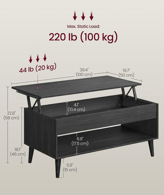 New Open Box VASAGLE Lift Top Coffee Table With Hidden Storage, Charcoal Gray
