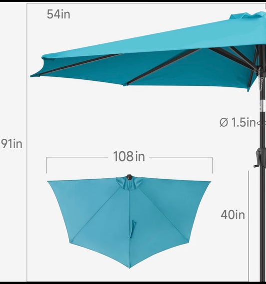 New Other Pure Garden Outdoor Half 9’ Patio Shade With Easy Crank & Tilt, Aqua Blue