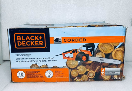 BLACK+DECKER 18" Electric Lightweight 15-Amp Corded Chainsaw W/ Automatic Oiler