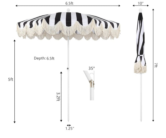 New JONATHAN Y Mariner 6.5 ft. Cottage Fringe Tassel Market Beach Umbrella