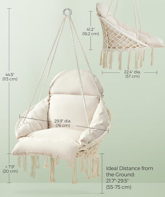 New Open Box SONGMICS Hanging Boho Swing Chair With Large Thick Cushion
