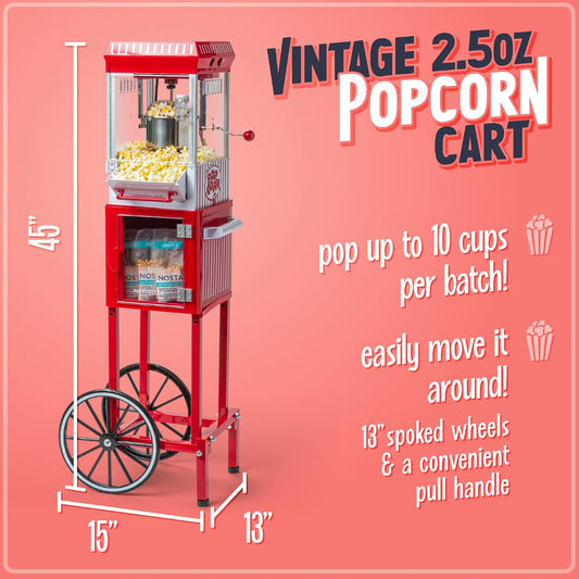 New Other Nostalgia Popcorn Maker Machine With Professional Cart & 2.5 Oz Kettle
