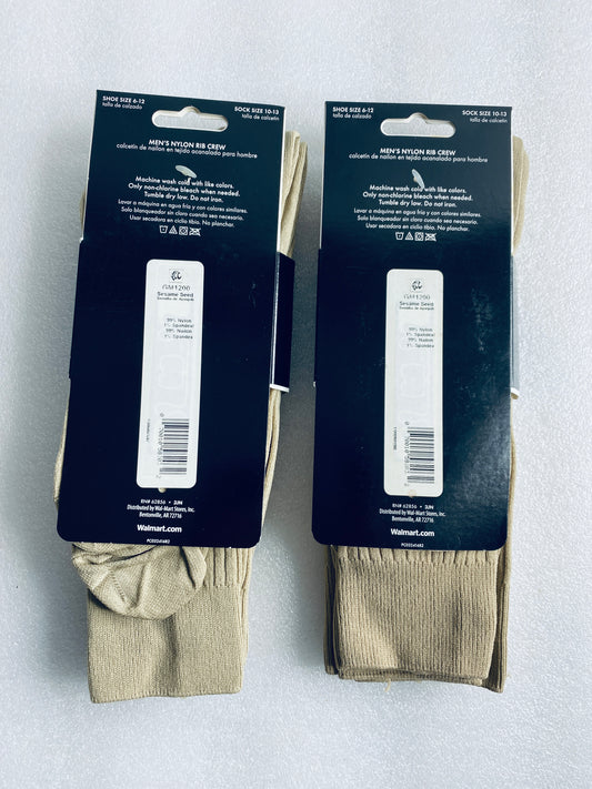lot Of 2 New – George Nylon Rib Crew Socks, Shoe Size 6-12, 6 Pairs Total