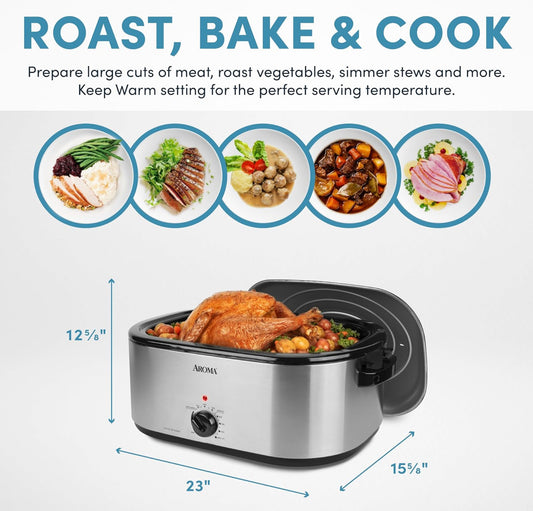 New Other AROMA 22Qt. Roaster Oven With Self Basting Lid, Stainless Steel