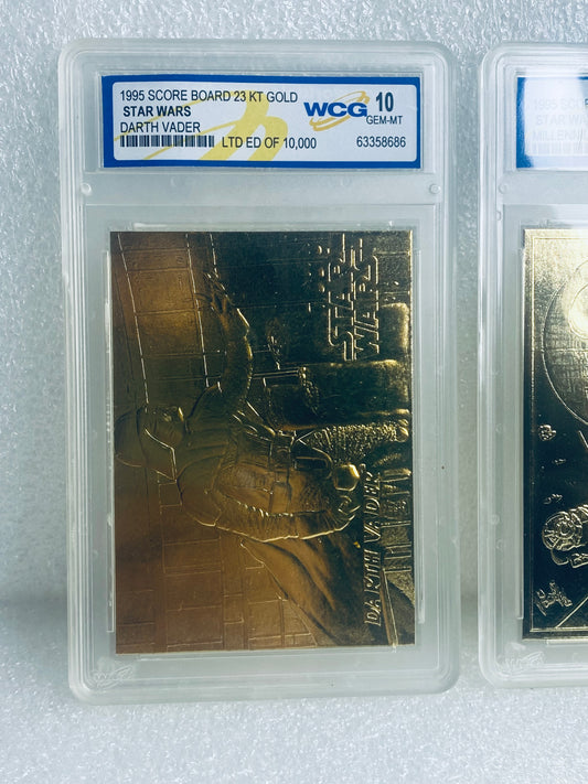Set of 2 Star Wars 23 KT Gold Millennium Falcon & Darth Vader 10 Gem-Mt Cards