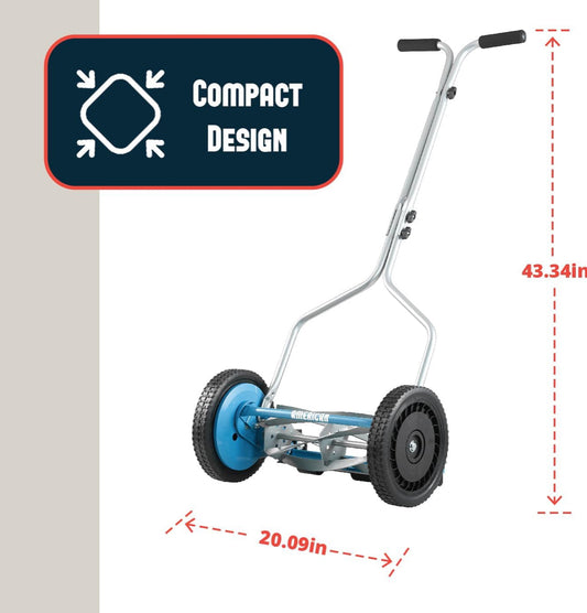New Open Box American Lawn Mower 14-Inch 5-Blade Reel Mower With Sharpener, Blue