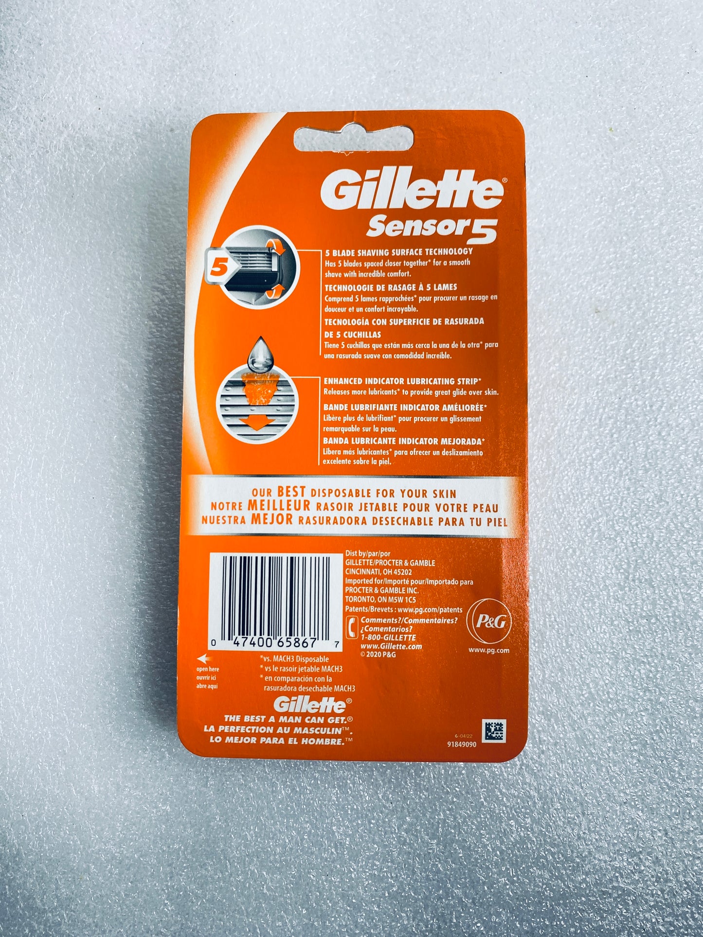 Set Of 4 - New Gillette Sensor Men's 5 Blade Disposable Razors, 4 Count Total