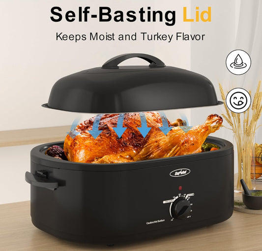 New Sunvivi 22lb 18 Quart Electric Roaster Oven With Self-Basting Lid, Black