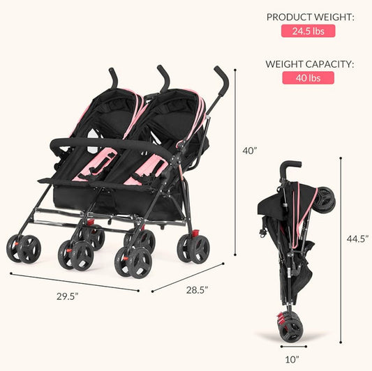 New Other Dream On Me Volgo Side-by-Side Baby Stroller With Adjustable Canopy