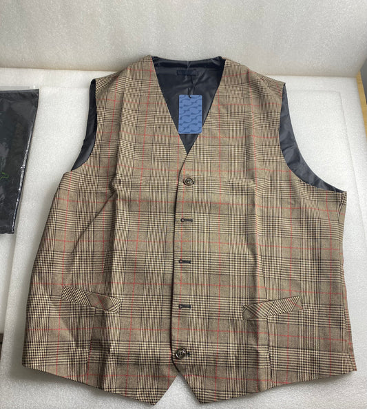New Cloudstyle Men's Vintage Suit Vest Plaid Tweed Casual Waistcoat Marron 2XL