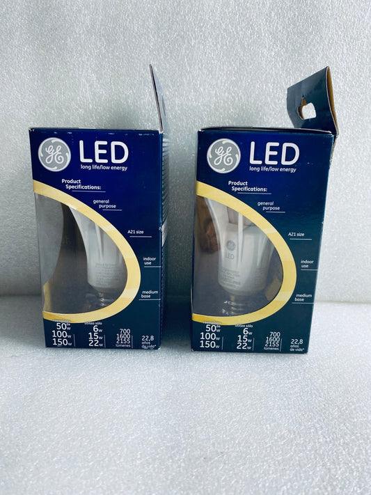 Lot Of 2-New GE LED 3-Way Soft White Light Bulb 50/100/150W 700/1600/2155 Lumens