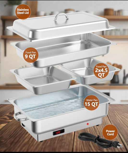 New Other Garvee 1 Full & 2×1/2 Pan Electric Chafing Dish W/ Temperature Control