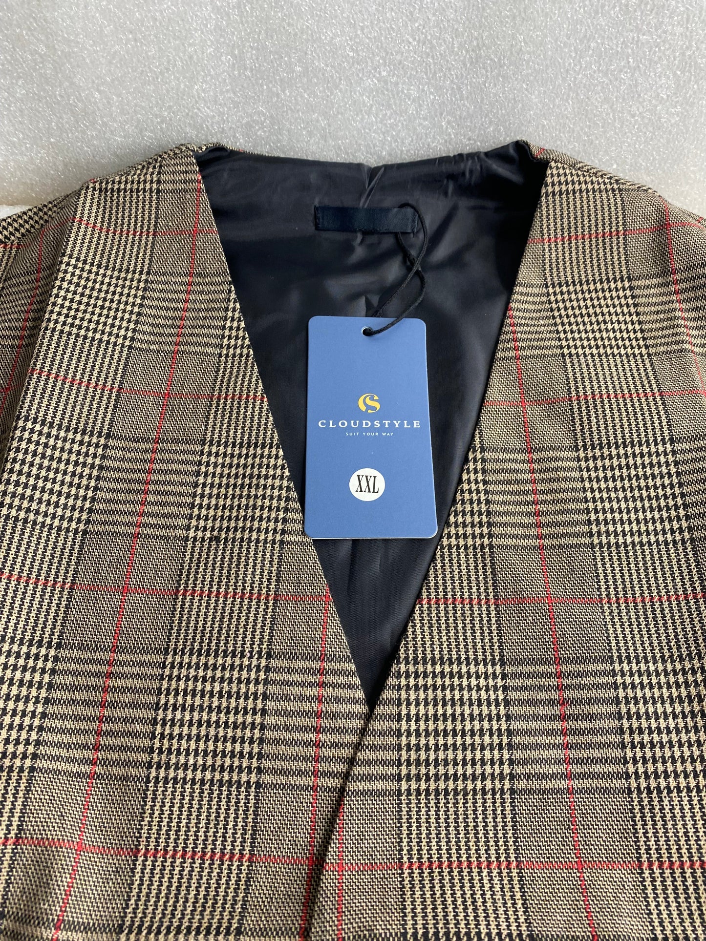 New Cloudstyle Men's Vintage Suit Vest Plaid Tweed Casual Waistcoat Marron 2XL