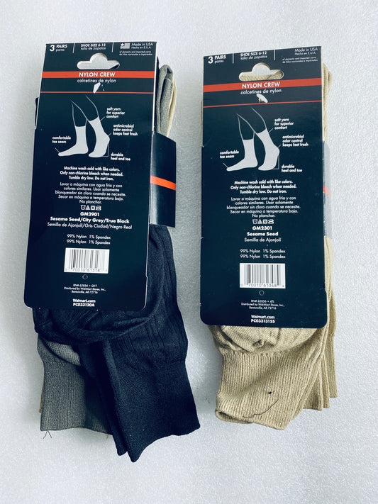 Lot Of 2 New – George Nylon Crew Socks, Shoe Size 6-12, 6 Pairs Total