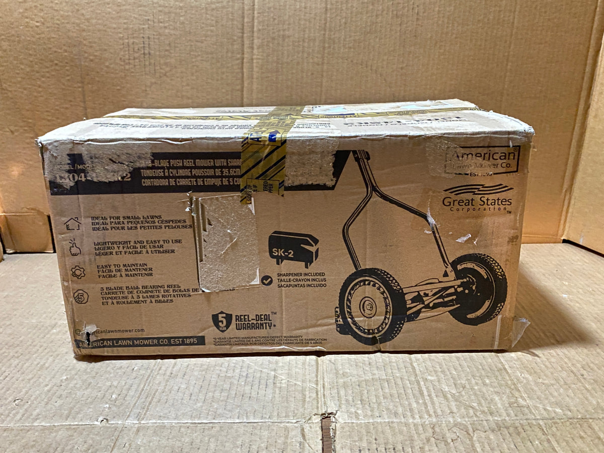 New Open Box American Lawn Mower 14-Inch 5-Blade Reel Mower With Sharpener, Blue