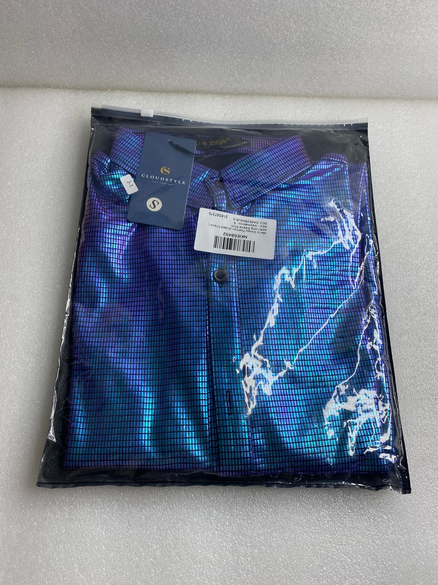 New CloudStyle Men's Small Glossy Fashion Gilded Check Lapel Long Sleeve Shirt