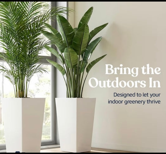 New (Set Of 2) Lifemaster 30” Heavy-Duty Indoor/Outdoor Large Planters, White