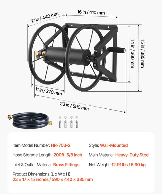 New Other VEVOR Wall Mounted Hose Reel Winder, Holds 200 ft 5/8-inch Water Hose
