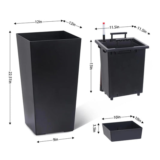 Set Of 2-New Garvee 23” Tall Outdoor Planter Flower Pots W/ Water Level Monitor