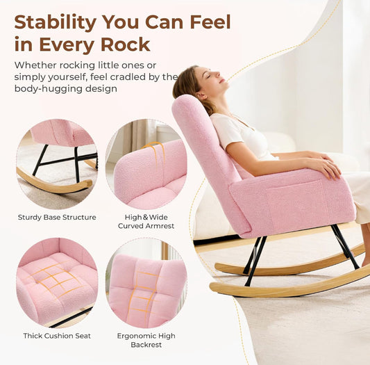 New Other DUMOS Nursery Upholstered Teddy Glider Rocking Armchair, Pink