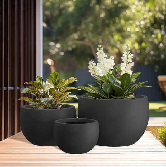 Set Of 3 - New Other Kante 20", 15.7" & 11.8" Dia Concrete Round Planters, Black