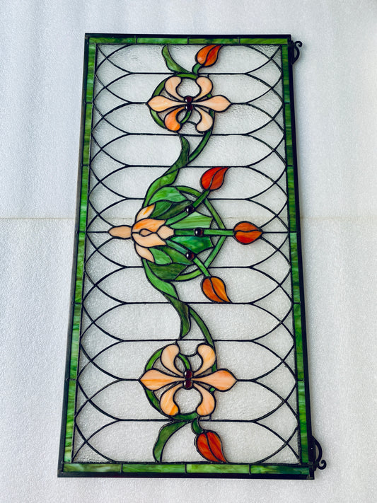 new Open Box-VEVOR 32”x17” Horizontal Hanging Transom Stained Glass Window Panel