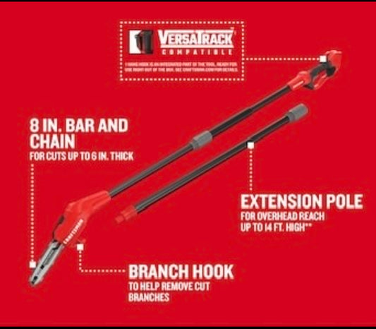 CRAFTSMAN V20 20-Volt 8.0-in Battery Pole Saw Only, CMCCSP20B