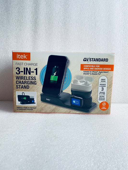Lot Of 2 - New Itek 3-in-1 Qi Wireless Charging Stand, USB-C Cable, Black