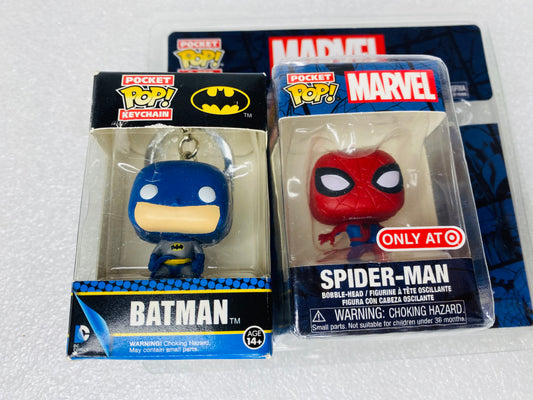 lot Of 2 Pocket Funko Pop Keychains, Spider-Man & Classic Batman - (READ)