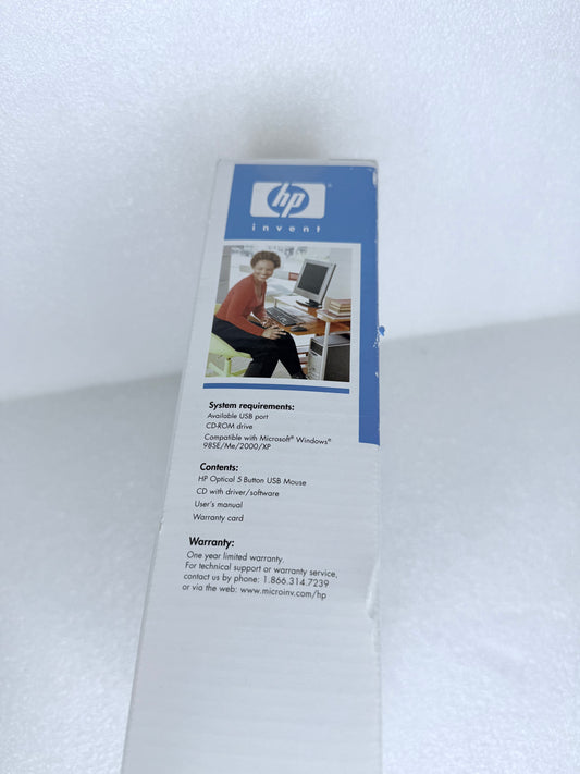 HP Optical 5 Programmable Button Mouse USB, P2351AA#ABA, White - (READ)