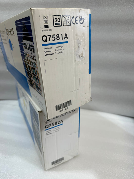 lot Of 2 - New Other - HP Color LaserJet Cartridges Yellow & Blue Q7582A- (READ)