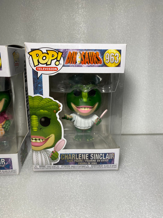 funko Pop Dinosaurs Figures #963 Charlene & #960 Fran 7" x 6.5" x 4.5" - (READ)