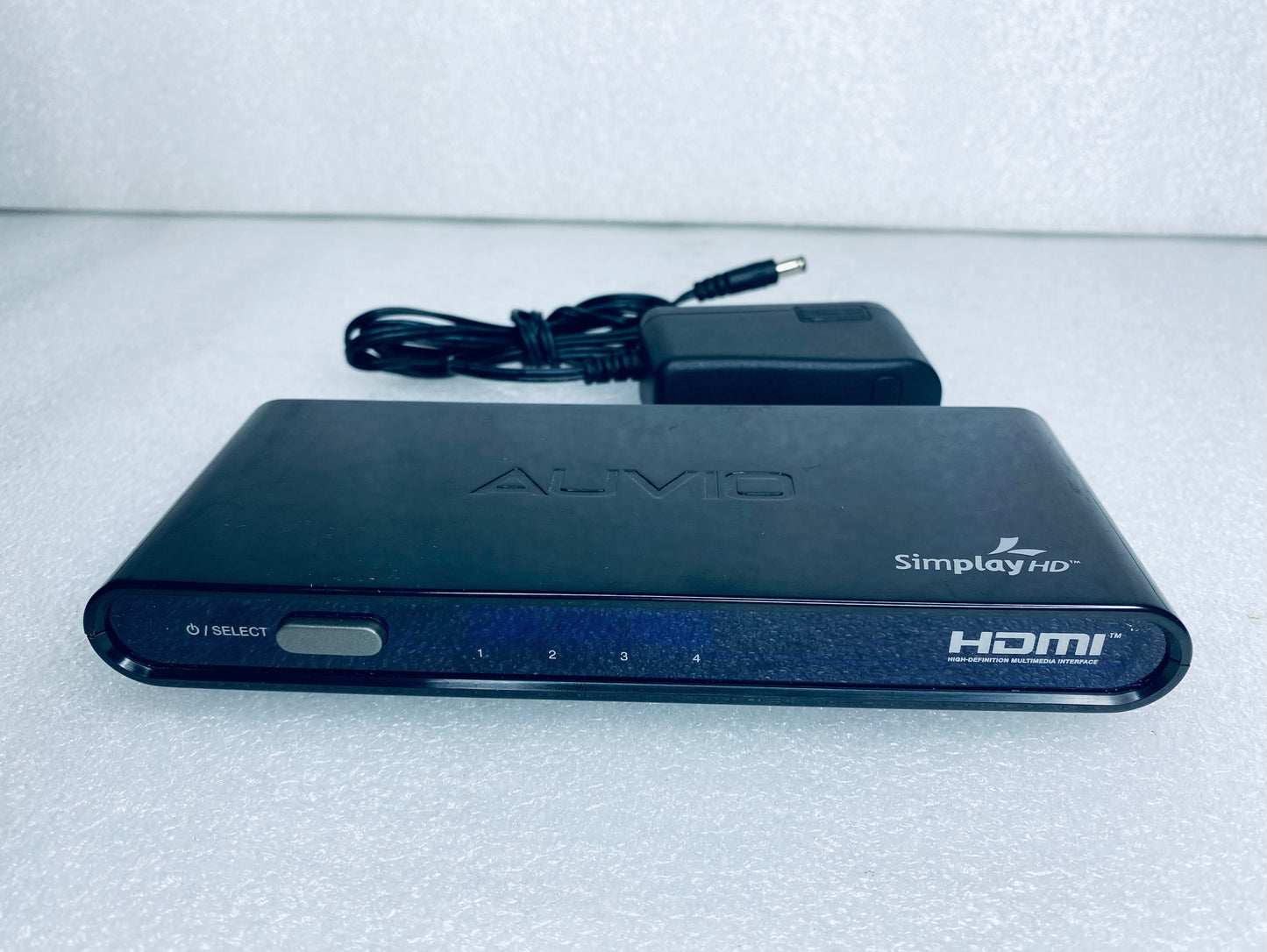 #03 - auvio 4-in & 1-out HDMI Selector Switch W/5V AC Adapter, 7" x 3", 15-318, Black - (IN CONDITION AS SHOWN)