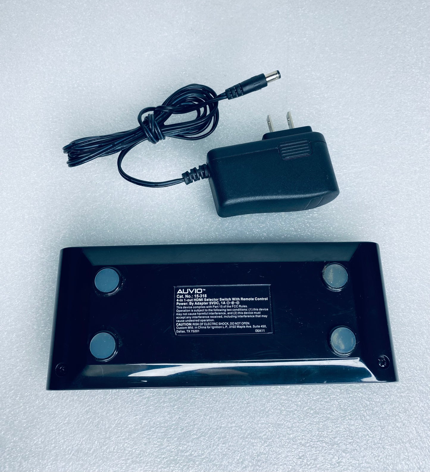 #03 - auvio 4-in & 1-out HDMI Selector Switch W/5V AC Adapter, 7" x 3", 15-318, Black - (IN CONDITION AS SHOWN)
