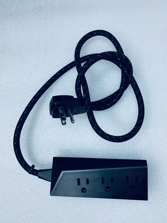 titan 3-Outlet Power Strip W/4 ft. Braided Cord, LED Light Strip, Black, 60046