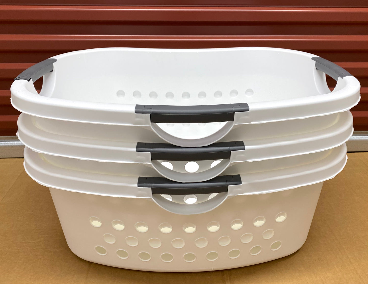 #81 - lot of 3 -New Other Iris USA White Laundry Baskets W/Carry Handles- (READ) - (IN CONDITION AS SHOWN)