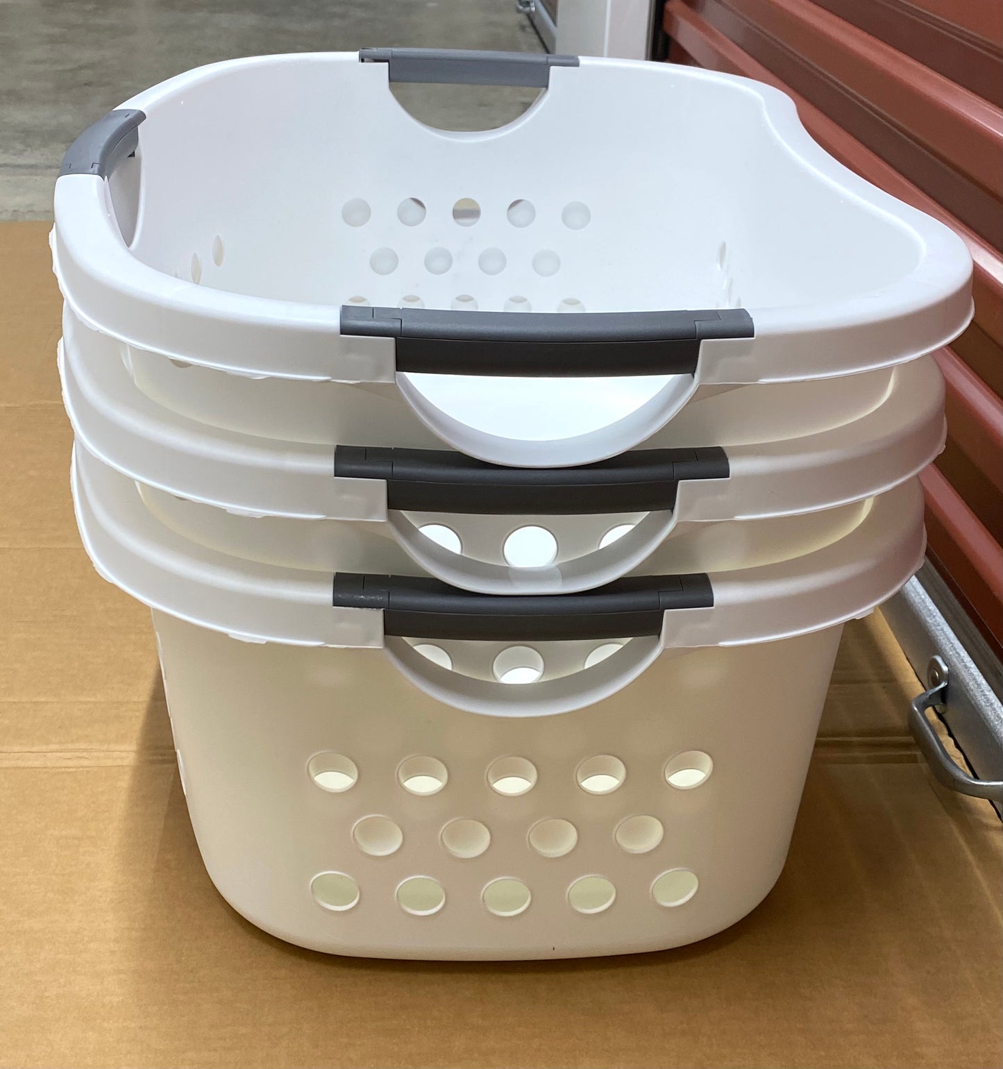 #81 - lot of 3 -New Other Iris USA White Laundry Baskets W/Carry Handles- (READ) - (IN CONDITION AS SHOWN)