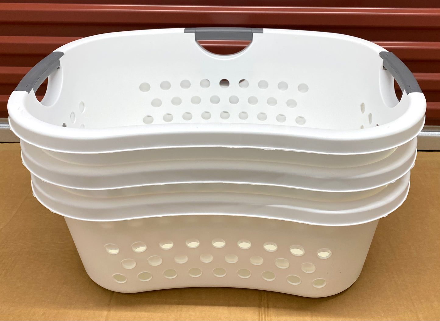 #81 - lot of 3 -New Other Iris USA White Laundry Baskets W/Carry Handles- (READ) - (IN CONDITION AS SHOWN)
