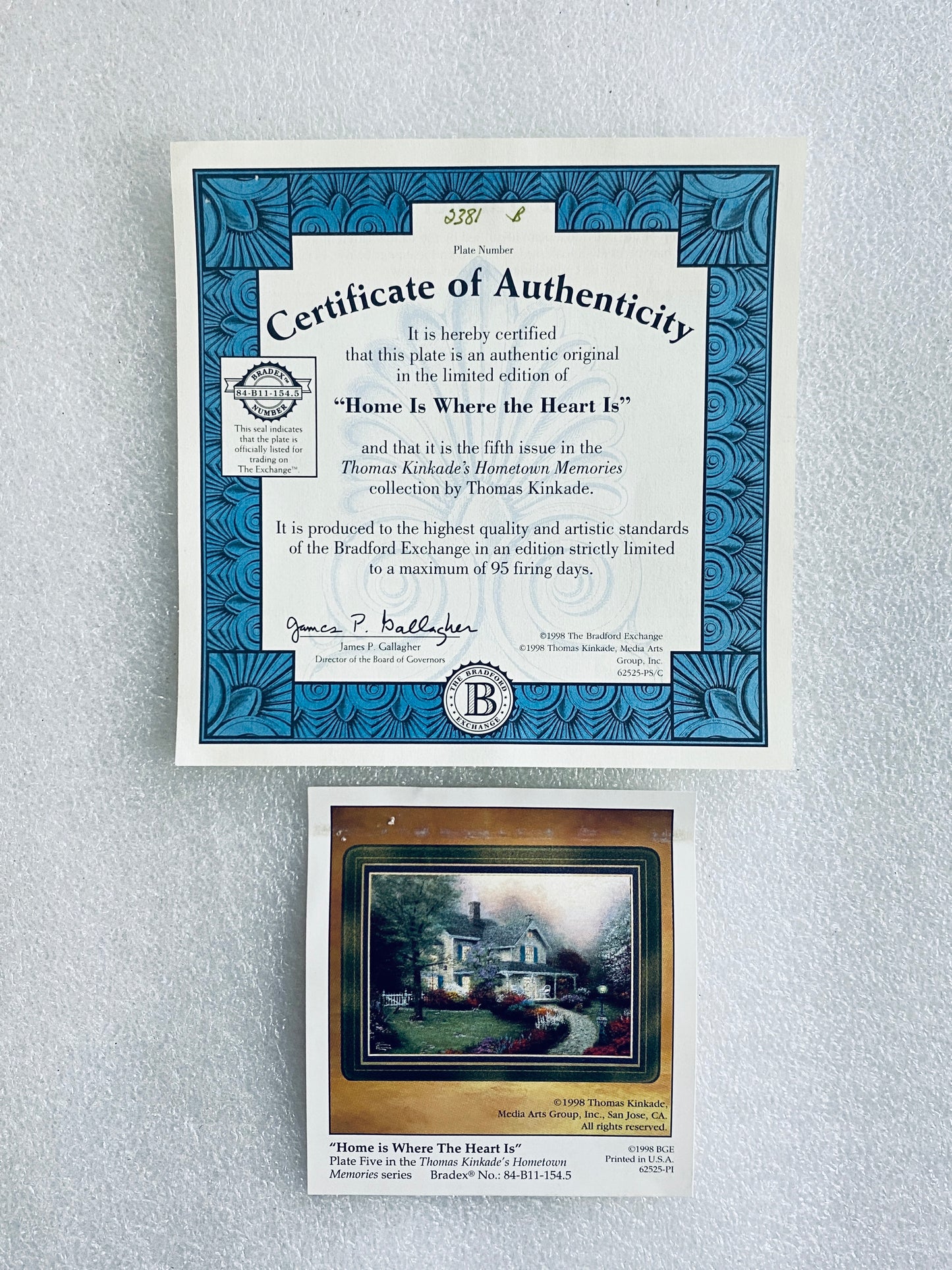 thomas Kinkade's Hometown Memories "Home Is Where The Heart Is" Plate With COA