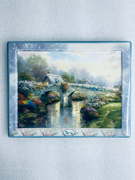 thomas Kinkade's Bridges Of Life "Blossom Bridge" Rectangle Plate With COA