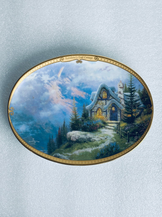 thomas Kinkade's Scenes Of Serenity "Rainbow's End Cottage" Oval Plate With COA