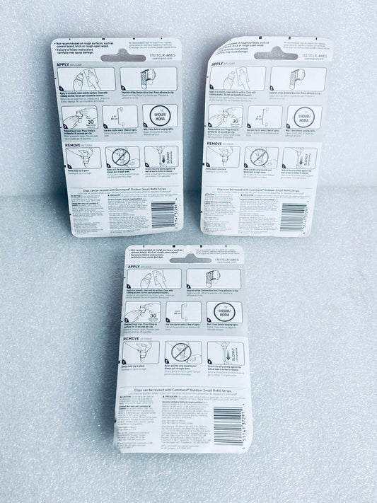 lot Of 3 New - Command 3M (16) Light Clips & (20) Adhesive Strips, Each Package