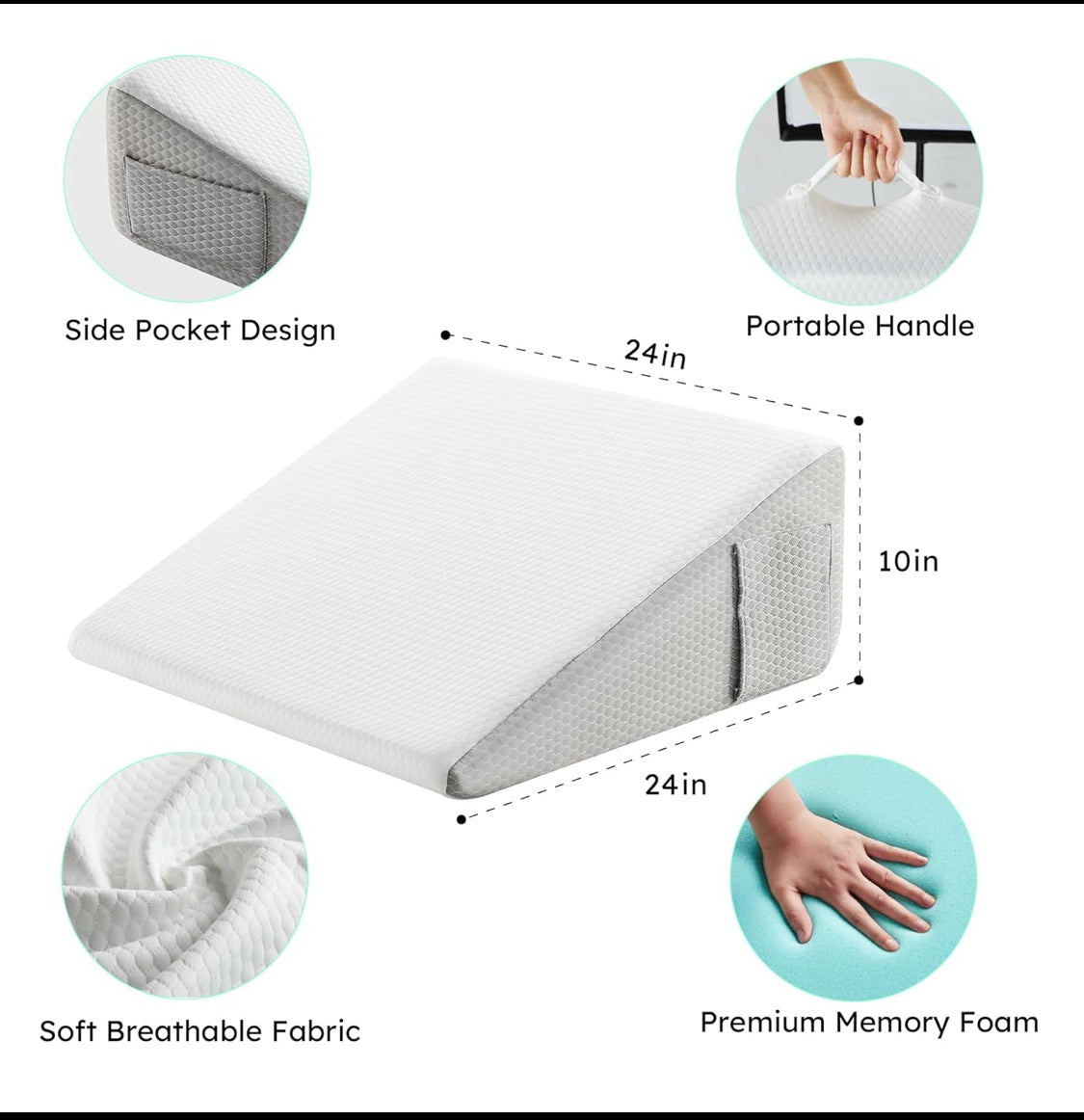 New Other 10" Cooling Memory Foam Bed Pillow Wedge For Sleeping, White Grey