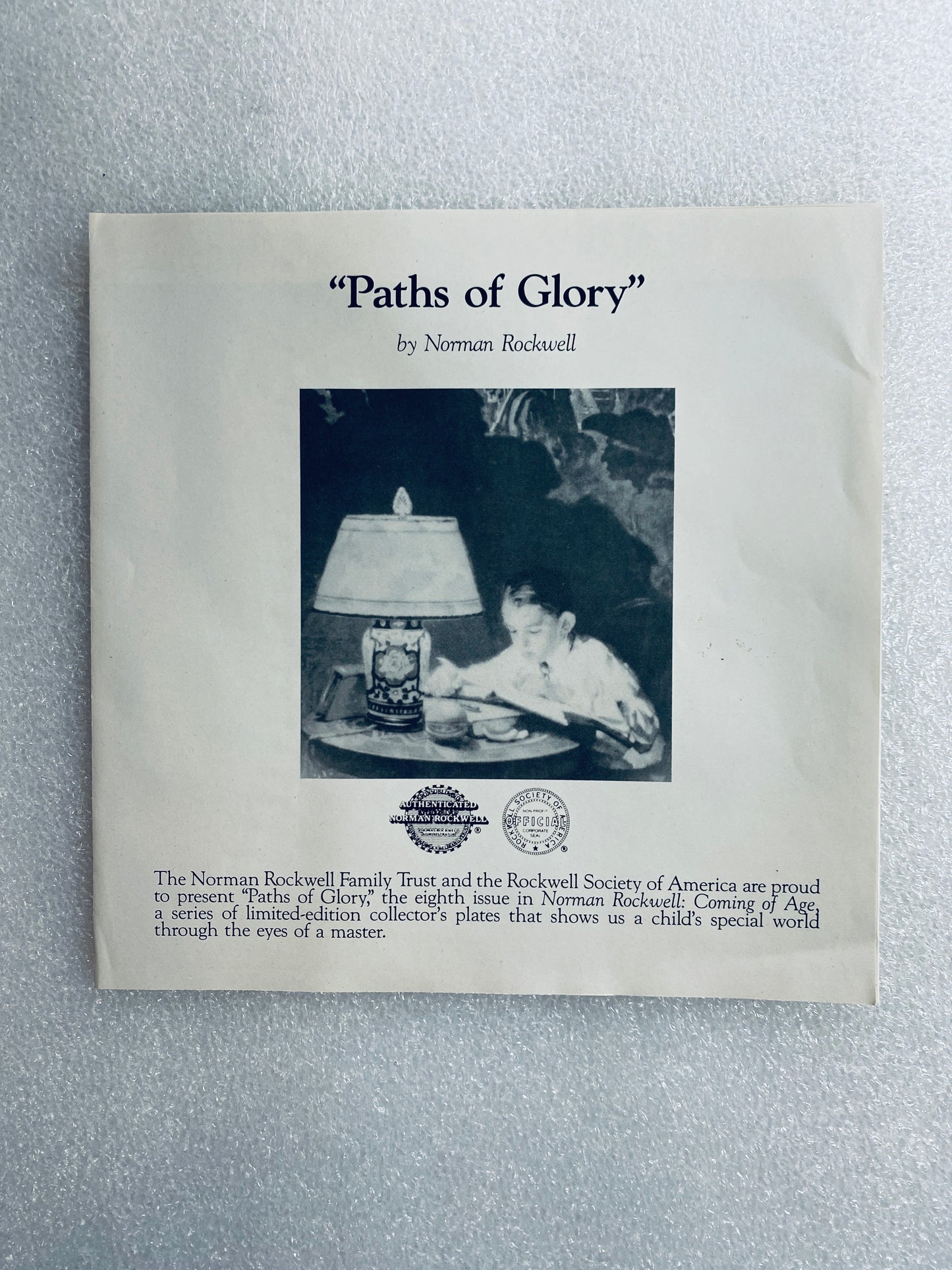 #97 - norman Rockwell "Paths Of Glory" 8 1/2" Decorative Plate With COA - (In Condition As Shown)