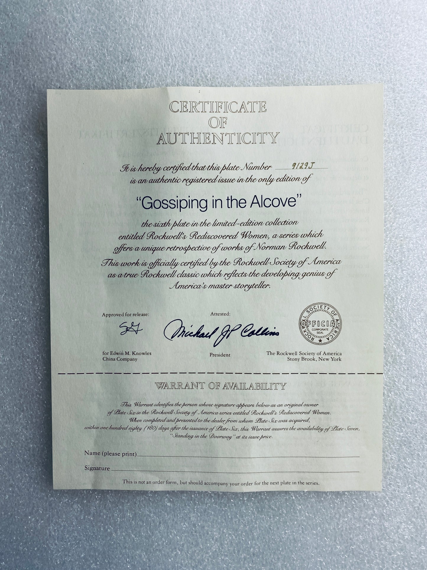 #98 - norman Rockwell "Gossiping In The Alcove" 8 1/2" Decorative Plate With COA - (In Condition As Shown)