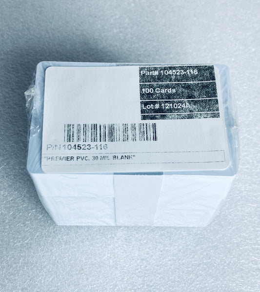 new-Zebra 100Ct 2.13"x3.38" Premier PVC. 30Mil Blank ID Cards, 104523-116 - READ
