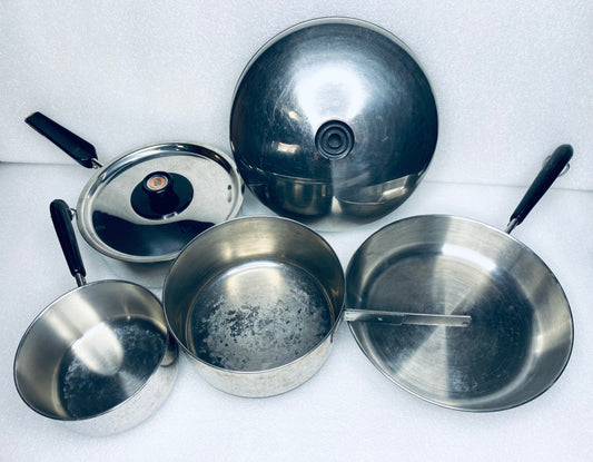 Lot Of 6 Revere Ware Kitchen Cookware Pots & Lids, Sizes As Described - (READ)